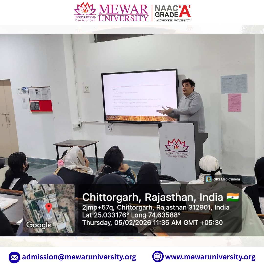 universitymewar's tweet photo. The Department of Allied and Health Care Sciences continued the Value Added Course (VAC) session on First Aid Techniques.

#MewarUniversity #AlliedHealthSciences #HealthcareEducation #FirstAidTraining #ValueAddedCourse #VAC #EmergencyCare #PoisoningAwareness #StudentLearning https://t.co/UXYeQk1lv1