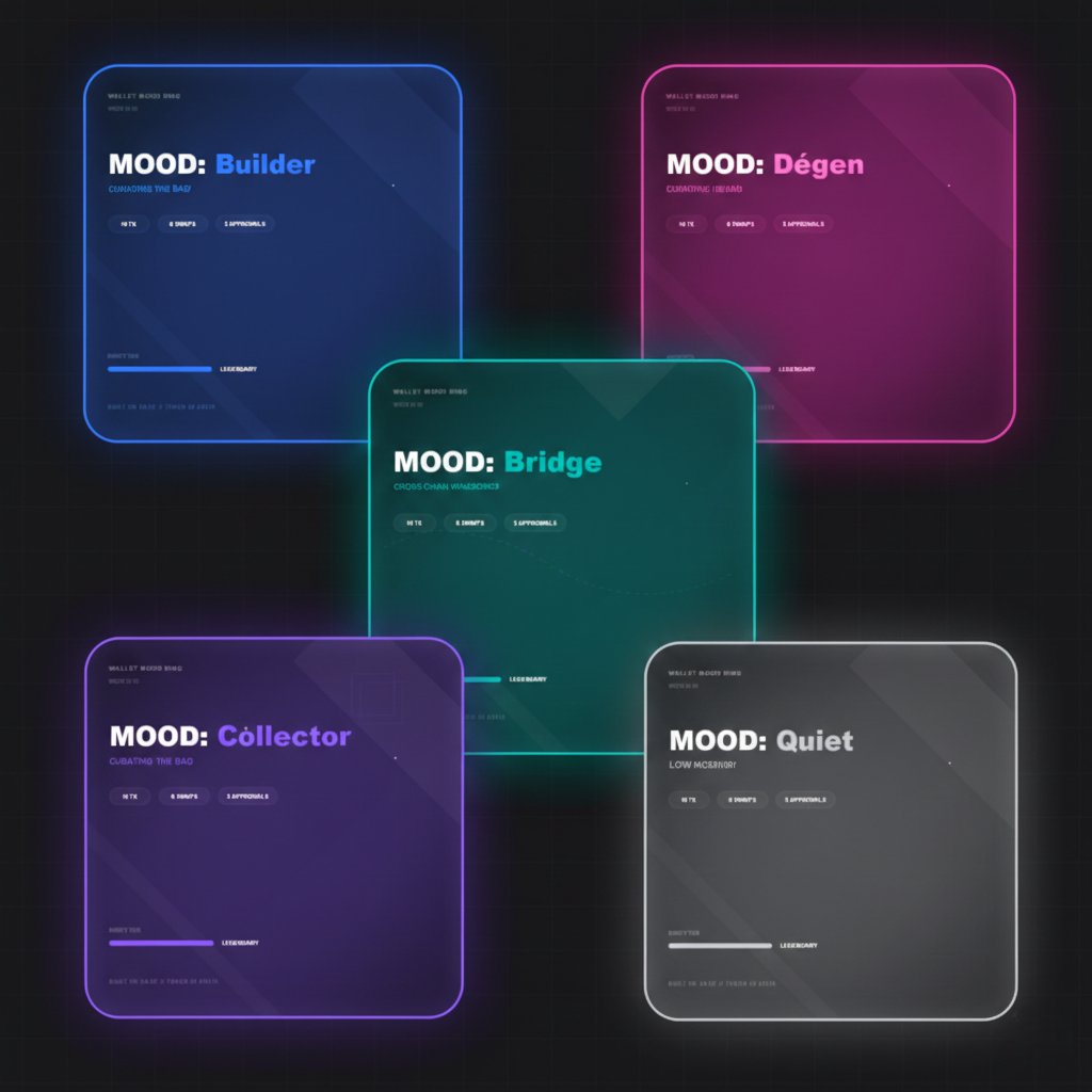 SnehalRekt's tweet photo. Wallet Mood Ring is a Base Mini App on Farcaster that reads your last 7 days of onchain activity on Base and turns it into a wallet mood you can mint and share

It connects your wallet and analyzes real onchain actions like swaps, approvals, NFT mints, bridges and contract interactions

Based on that activity, your wallet gets one of five moods

- Builder Mode for wallets interacting with many contracts

- Degen Mode for high-risk behaviour and lots of approvals

- Collector Mode for NFT mints and marketplace usage

- Bridge Tourist for frequent bridge activity

- Quiet Mode for low or no recent activity

The analysis only looks at the last 7 days, so your mood updates weekly based on what you actually do on Base

Once your mood is ready, you can mint a weekly Mood Badge NFT

Each badge stores your mood rarity and activity stats fully onchain as an ERC721 NFT

Gasless minting is available for Coinbase Smart Wallet users..
Other wallets pay very low gas on Base

Try the Base Mini App on Farcaster

https://t.co/3lw9MJaYH0

Not on Farcaster?
Use the web
https://t.co/B5cAlxyiYH

Built with💙on @base  
@jessepollak #BuildOnBase #Baseposting