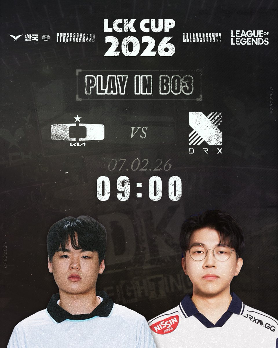 [LCK Cup 2026 - Play-Ins]

On prend le chemin vers le titre par le plus long chemin, il est l'heure de prendre notre billet pour les play-offs !

🆚 DRX
⏰Samedi 7 février à 9h00
📺Twitch, YouTube, SOOP, CHZZK

#DKWIN #ShowMeYourMadness #LCK