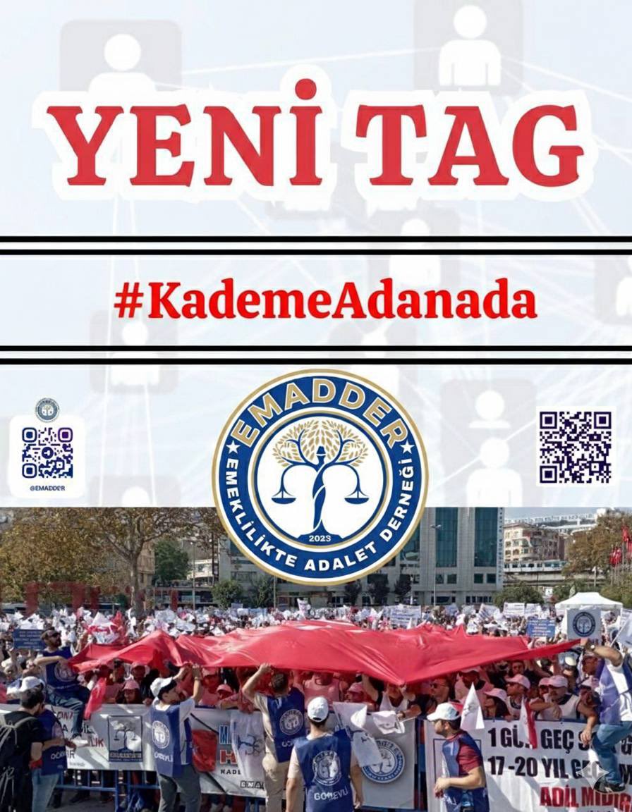 📣📣 TAG DUYURUSU 📣📣
👇👇👇👇👇
#KademeAdanada

Adalet talebimizle Adana’dayız!
Ama bilinmelidir ki bu ses sadece Adana’nın değil,
Türkiye’nin dört bir yanından yükselen ortak bir haykırıştır.

Kademeli emeklilik, milyonların ortak ve meşru hakkıdır.
Emeğin yok sayılmasına,