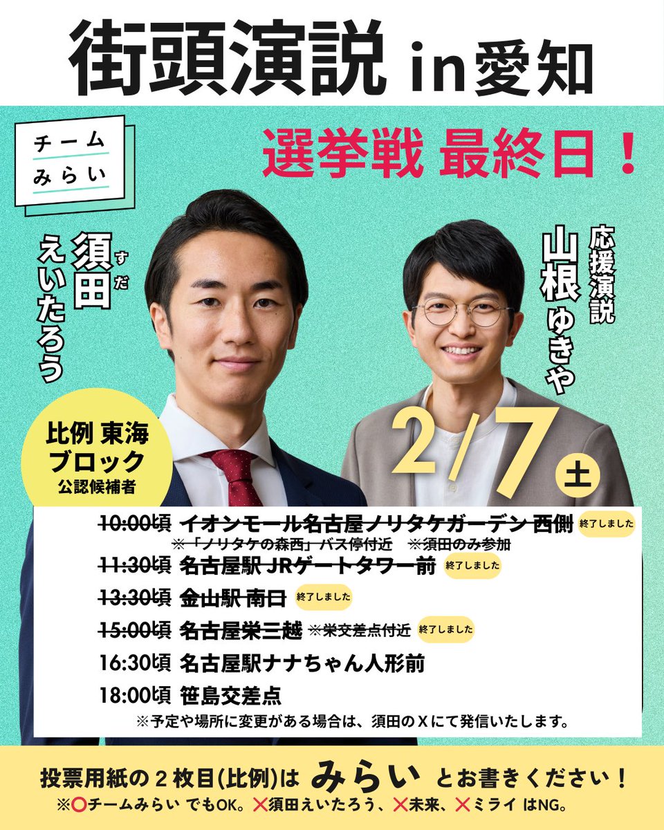 名古屋栄駅三越 栄交差点付近にお集まりいただいた皆さま、お買い物の合間に耳を傾けていただいた皆さま、配信をご覧いただいた皆さま、ありがとうございました！　
寒いなか、お子様連れの方にも来ていただきました。
このあと、本日2/7(土) 16:30頃より、名古屋駅