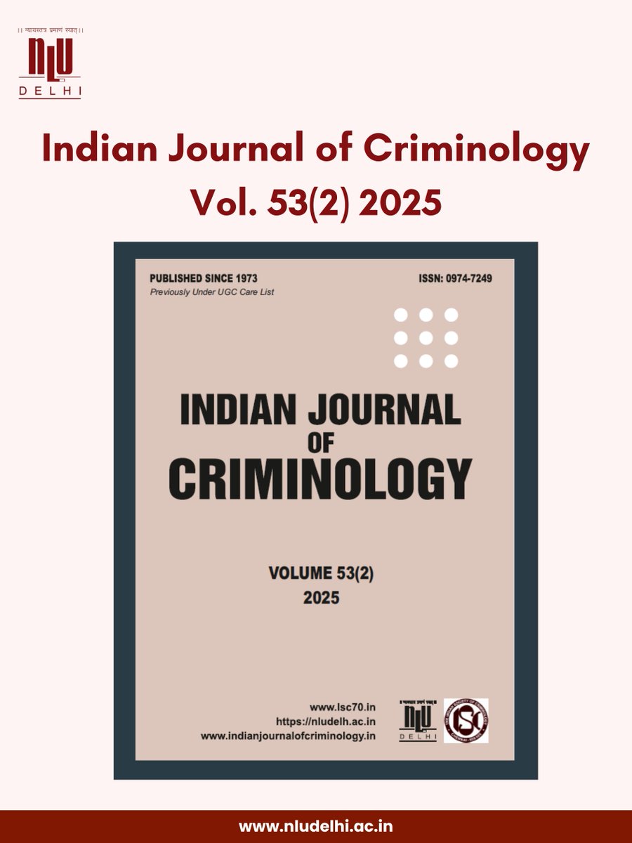 National Law University Delhi proudly announces the publication of its flagship journal — the Indian Journal of Criminology (IJC), Volume 53, Issue 2 (2025).

Read now: indianjournalofcriminology.in