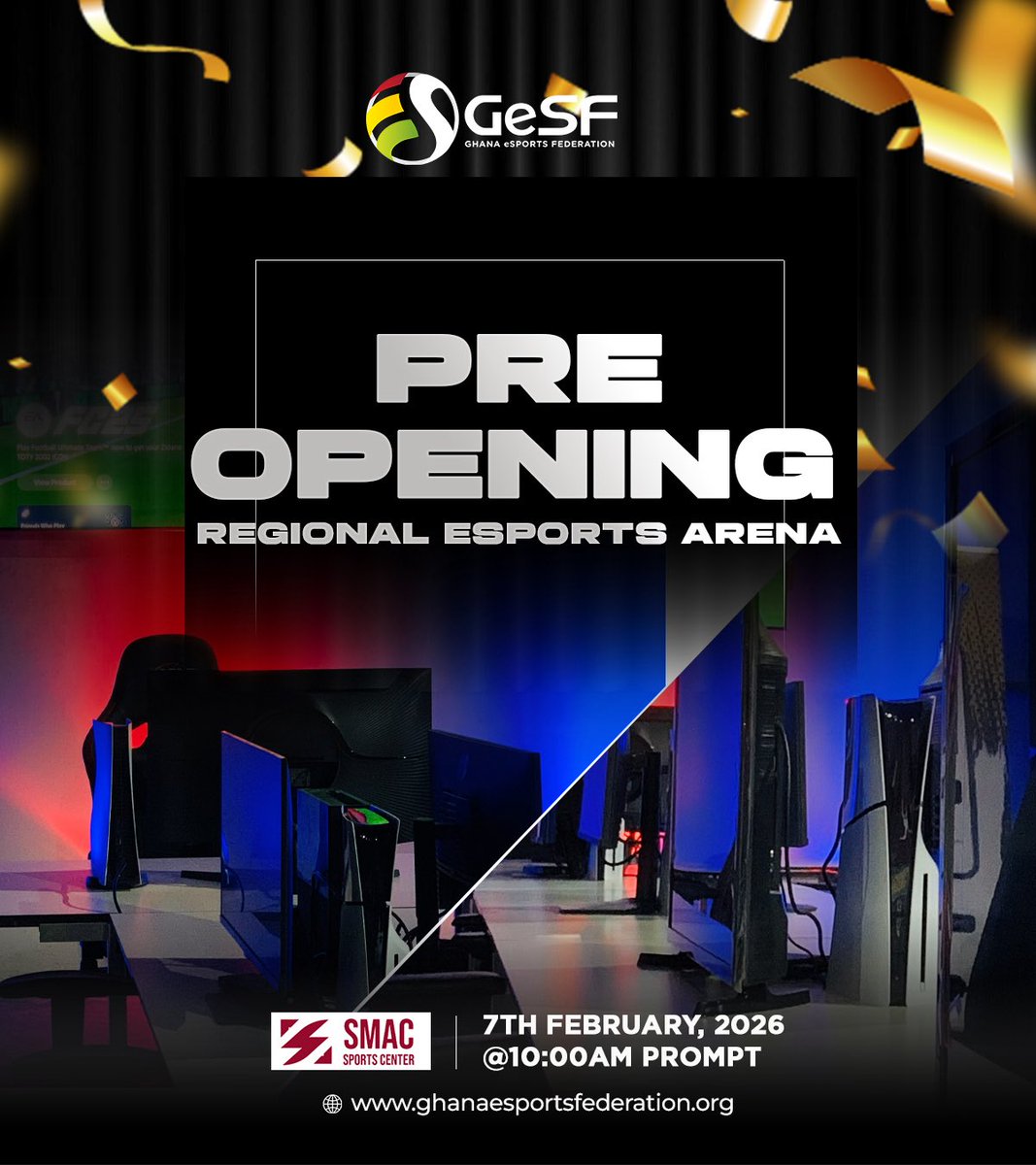 GhanaeSports's tweet photo. Last week, The Esports Federation formalized a partnership with Smac Sports center  through a Memorandum of Understanding to establish a regional esports arena, slated for completion within 7 days on Smac's premises. 

Today , 7th February, Gesf will host an exclusive pre-opening ceremony for @JuveAcademyGh and @SmacSportsCntr  ahead of the official grand opening. 

The federation remains committed to promoting, developing, and regulating all esports activities in Ghana. #GhanaEsports #SmacSports #JuventusGhana @accraesports1 #GreaterAccraEsportsArena