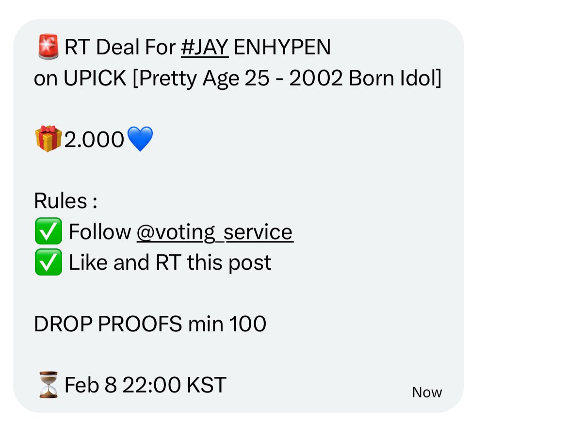 02byjay's tweet image. 🚨RT Deal For #JAY ENHYPEN 
on UPICK [Pretty Age 25 - 2002 Born Idol]

🎁2.000💙

Rules :
✅ Follow @voting_service
✅ Like and RT this post 

DROP PROOFS min 100

⏳Feb 8 22:00 KST