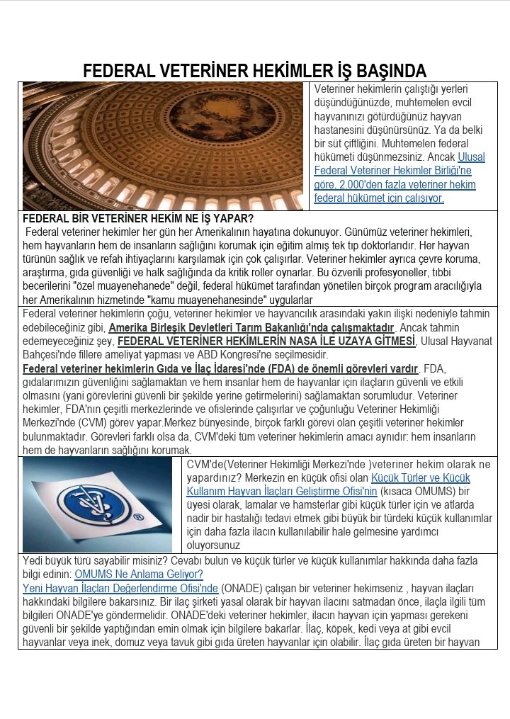 Amerika Birleşik Devletleri Tarım Bakanlığı Kamu Veteriner Hekimleri NASA ile uzaya gidiyor!FDA gıda ve ilaç yönetiminde önemli görevlerde bulunuyor. Türkiye de " hayvan doktoru" denilip, geçiliyor. Türkiye de Veteriner Hekimler mikrobiyoloji, viroloji, parazitoloji, patoloji,