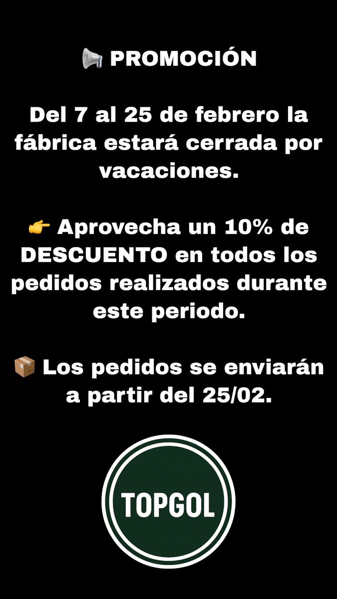 Promoción activa de 10% de descuento durante el periodo de vacaciones 😎 

Pedidos por WhatsApp 637178374