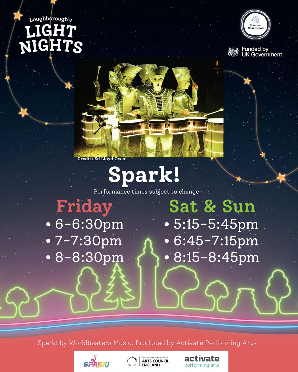 visit_leicester's tweet image. Details for this weekend's Loughborough Night Lights performance! This fantastic free event takes over Queen's Park in the town and includes roaming live performances! Sure to light up the cold February evenings!

#Loughborough #FreeEvent #LivePerformance #FamilyFun