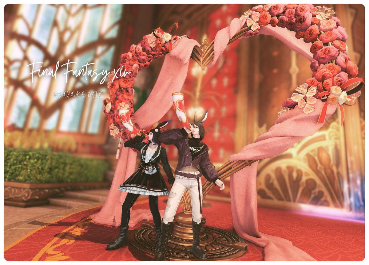 LeoUtsr_FF14's tweet photo. 今週は連日ロイさんと一緒にサブ達でもケーキ作りに行ってます🎂
うちのに合わせていろんな子連れてきてくれて楽しい～～！！
美麗うさうさとでっかわコンビ🥰
#ヴァレンティオンデー2026  #FF14SS https://t.co/b9iFIsQEUM