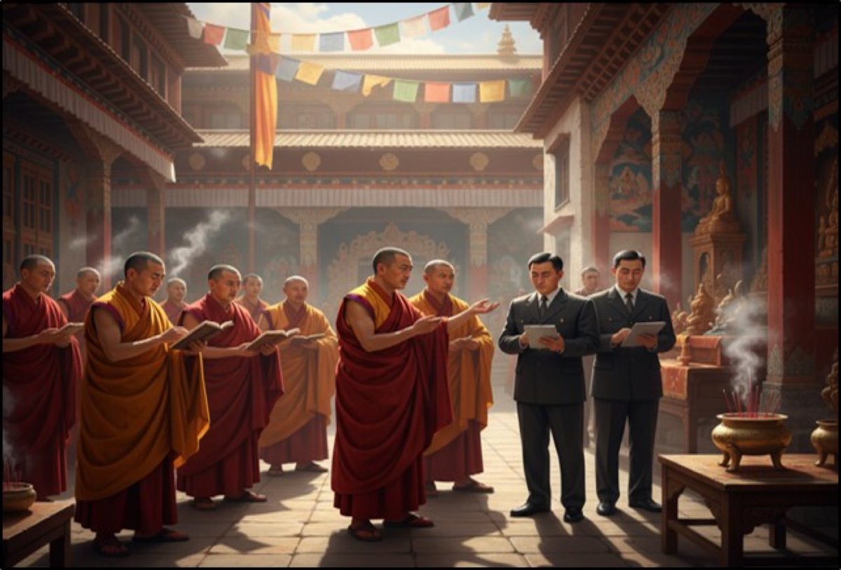 Tibetan monks pray as officials oversee every move, sacred traditions pressured, spiritual autonomy under threat.  #TibetUnderAttack #LampOfHope #FreeTibet  #JusticeForTibet #Tibet <a href="/lhadon/">Lhadon ལྷ་སྒྲོན།</a> <a href="/DuplingLhamu/">Lhamu dupling</a> <a href="/Tenam108/">Tenzin Namgyal</a> <a href="/tsamtruk/">Tsering Passang</a>  <a href="/TibetAidProject/">Tibetan Aid Project</a> <a href="/SFTHQ/">Students for a Free Tibet</a> @Tibetcollective