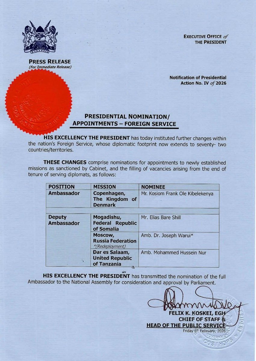 Cityoferigavo's tweet image. Breaking news.
#Kenyan president @BareElias a Somali-Kenyan politician, who has close ties to #Somaliland, as Deputy Ambassador to #Somalia. Notably, this move contrasts with Kenya's silence on #Israel's recent recognition of Somaliland highlighting a nuanced diplomatic approach.