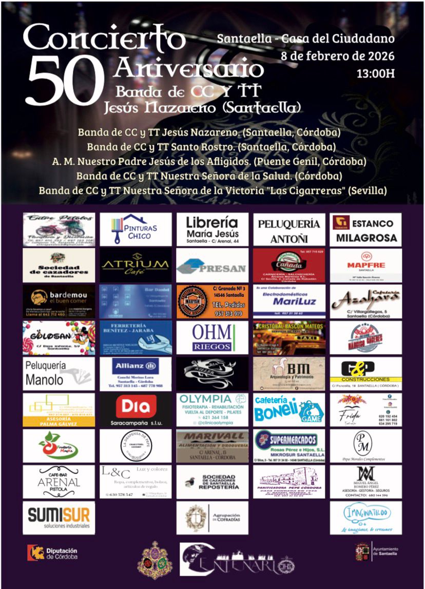 Te esperamos mañana a partir de las 13:00h. No te lo pierdas.
📍Casa del Ciudadano, Santaella.
#50aniversarioccyttjesusnazarenosantaella