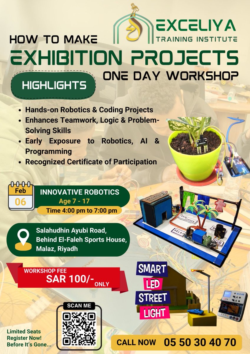 Exceliyasa's tweet photo. How to Make Innovative Exhibition Projects

Workshop Fee: SAR 100/- only

📌 Limited seats available
👉 Register now and give your child the edge in innovation!: https://t.co/V0yj6YT3QR 

WhatsApp. https://t.co/UM04gSl4Yo

website: https://t.co/2QjLRxvNOo https://t.co/sczsYmth2o