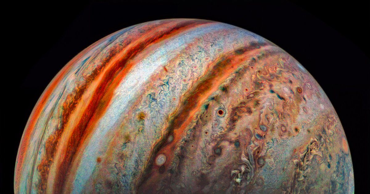 Jupiter - Perijove 36 South South Temperate Belt

Enhancement and enlargement - Another processing method.  

Credit : NASA/JPL-Caltech/SwRI/MSSS/Thomas Thomopoulos  

PRODUCT ID : JNCE_2021245_36C00051_V01