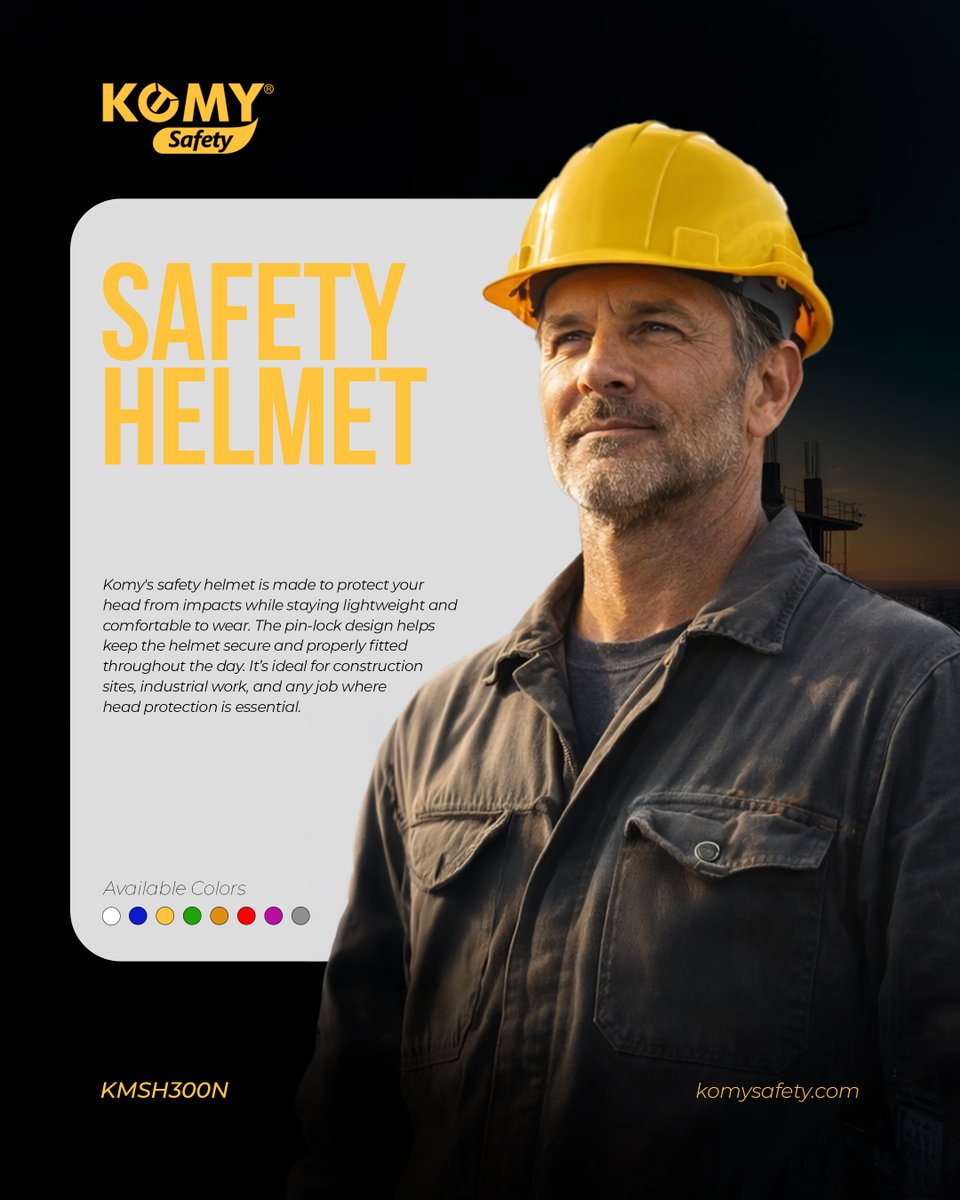 komysafetysa's tweet image. Serious head protection, zero compromise on comfort. Komy Safety Helmets combine impact safety, easy pin-lock fitting, and worksite-ready durability.

For inquiry/purchase - komysafety.com

#Komy #SafetyHelmet #Workwear #IndustrialSafety #SafetyAccessories