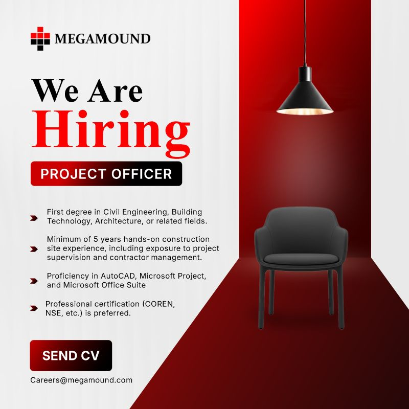 Your next career starts here. We’re looking for experienced professionals to join our team:

🔹 Site Engineer
🔹 Project Officer

📩 Send your CV to careers@megamound.com