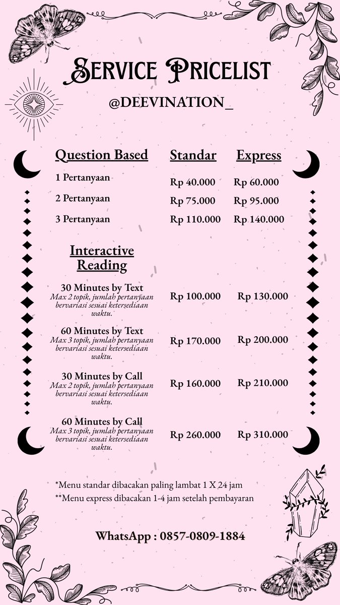 deevination_'s tweet image. Soreeee~ 🌸✨

Siapa, nih, yang butuh sesi tarot yang nyaman kayak curhat bareng bestie, hasilnya detail dan akurat, juga trusted??

Mampir ke wa.me/6285708091884 untuk sesi gacormu hari ini, yyaahh 🧚‍♀️✨

#tarot #zonauang #zonajajan #zonaba