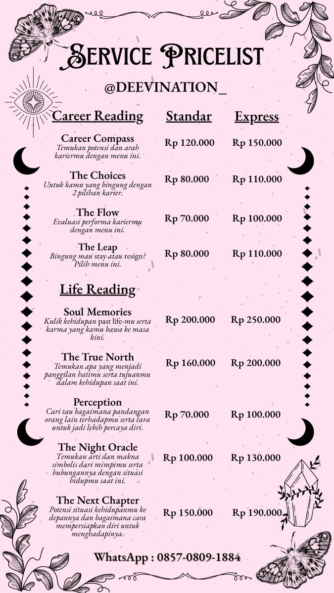 deevination_'s tweet image. Soreeee~ 🌸✨

Siapa, nih, yang butuh sesi tarot yang nyaman kayak curhat bareng bestie, hasilnya detail dan akurat, juga trusted??

Mampir ke wa.me/6285708091884 untuk sesi gacormu hari ini, yyaahh 🧚‍♀️✨

#tarot #zonauang #zonajajan #zonaba