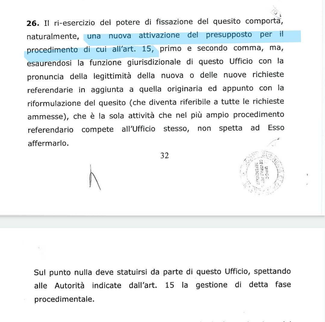E ora va rifatto il decreto di indizione col nuovo quesito, ma se si vuole rispettare alla lettera la legge, che all'art.15 richiede che la data sia fissata a 50gg dopo indizione, il 22 marzo è troppo presto.... #Referendum
