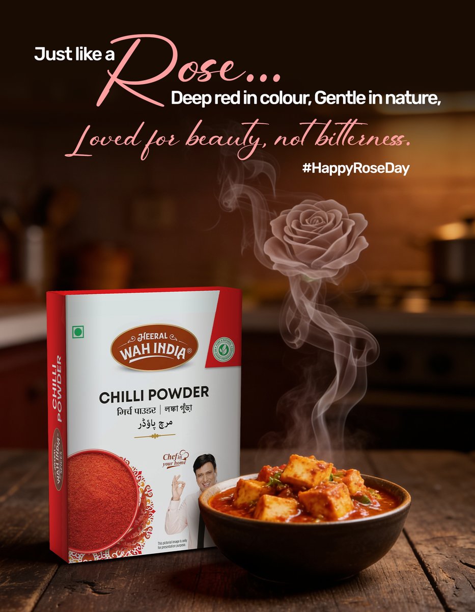 Heeralwahindia1's tweet image. Not every red is about heat.
Some are about depth, aroma, and timeless taste. 🌶️🌹

[Heeral Wah India. Rose Day, Red chilli powder, Indian masala, premium spices, Rose Day special]

#HappyRoseDay #HeeralWahIndia #RedChilliPowder #IndianSpices #DesiFlavours #AromaticSpices