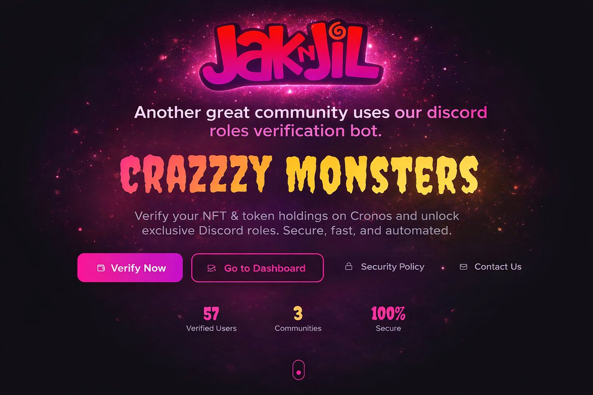 Another great community putting their trust in our tech 🚀 <a href="/jaknjilmh/">JAK n JIL</a> <a href="/ElRealGenius/">GENIUS</a> 

Verify your NFT &amp; token holdings on the blockchain and unlock exclusive Discord roles secure, fast, and fully automated.🔒

Thank you for the trust and for building with us 🤝

Looking for a