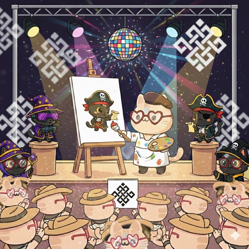 chaddettePH's tweet photo. 🫀“Alright, so here I am up on stage with paint all over my shirt, spotlights hitting me like I’m headlining a concert—and man, that disco ball’s doing way more than just looking pretty! 

🫀wiggles my brush at the easel, grinning wide at the crowd ~ See this swashbuckling little furball I’m sketching out? That’s Siggy. Yeah, yeah, I know we’re in the middle of a painting contest and everyone’s watching the clock tick down—but I gotta tell y’all about this guy. 

🫀~ When I first picked up a brush years back, I was so nervous I’d mess up every single stroke… but Siggy? He’d hop right onto my canvas mid-doodle, leaving tiny paw prints that somehow turned my mess-ups into happy little surprises. 

🫀!adds bold stripes to the pirate coat, chuckling! ~ He’s been my little lucky charm through every botched color blend and every time I stared at a blank canvas like it was speaking another language. 

🫀Even now, up here with all these eyes on me, I can almost feel him purring on my shoulder—reminding me that art’s not just about winning a ribbon, it’s about pouring love ❤️ 💕 into every line you make. Every dab of paint I’m laying down right now? It’s for him @ritualnet 😍🤩 for showing me that the best art always comes from the heart. If this painting could whisper, it’d tell you he’s the real reason I’m standing up here at all!”

gRitual! 💕

@ritualfnd