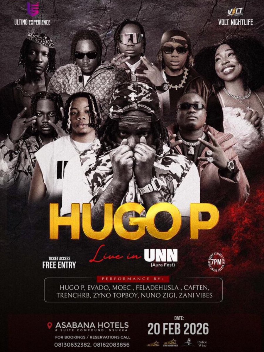 Hugo P announce his UNN tour set to go live on 20th February🔜💨

UNN turn up for the PRODIGY🦉