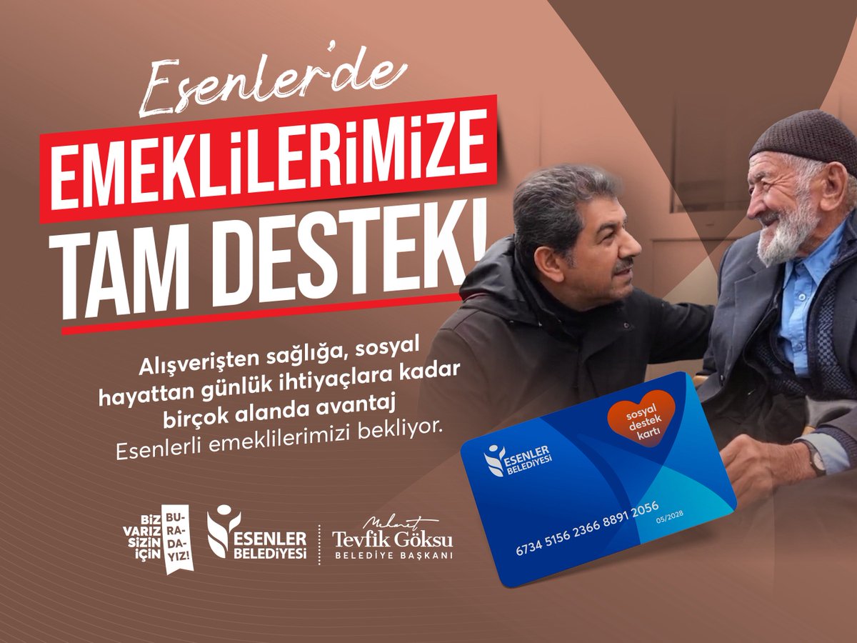 Esenlerli emeklilerimizi yaşamın her alanında destekleyeceğimiz Emekli Sosyal Destek Kartımızı hayata geçirdik. Hayırlı olsun.