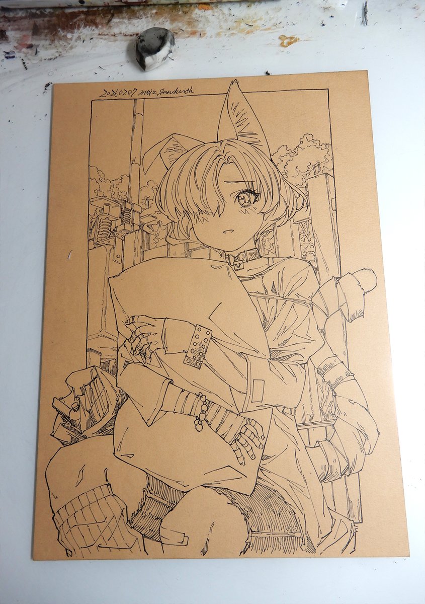 線画。イラストボードにつけペンはかなり描きやすい。