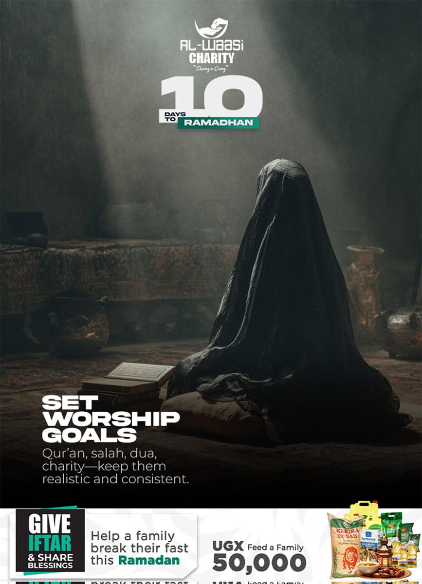 10 Days to Ramadan 🌙
Preps: set worship goals

Don't forget to join us break the fast of the families in need this Ramadan 
#Ramadan_coming_soon 
#iftar2026 #RamadanCharity