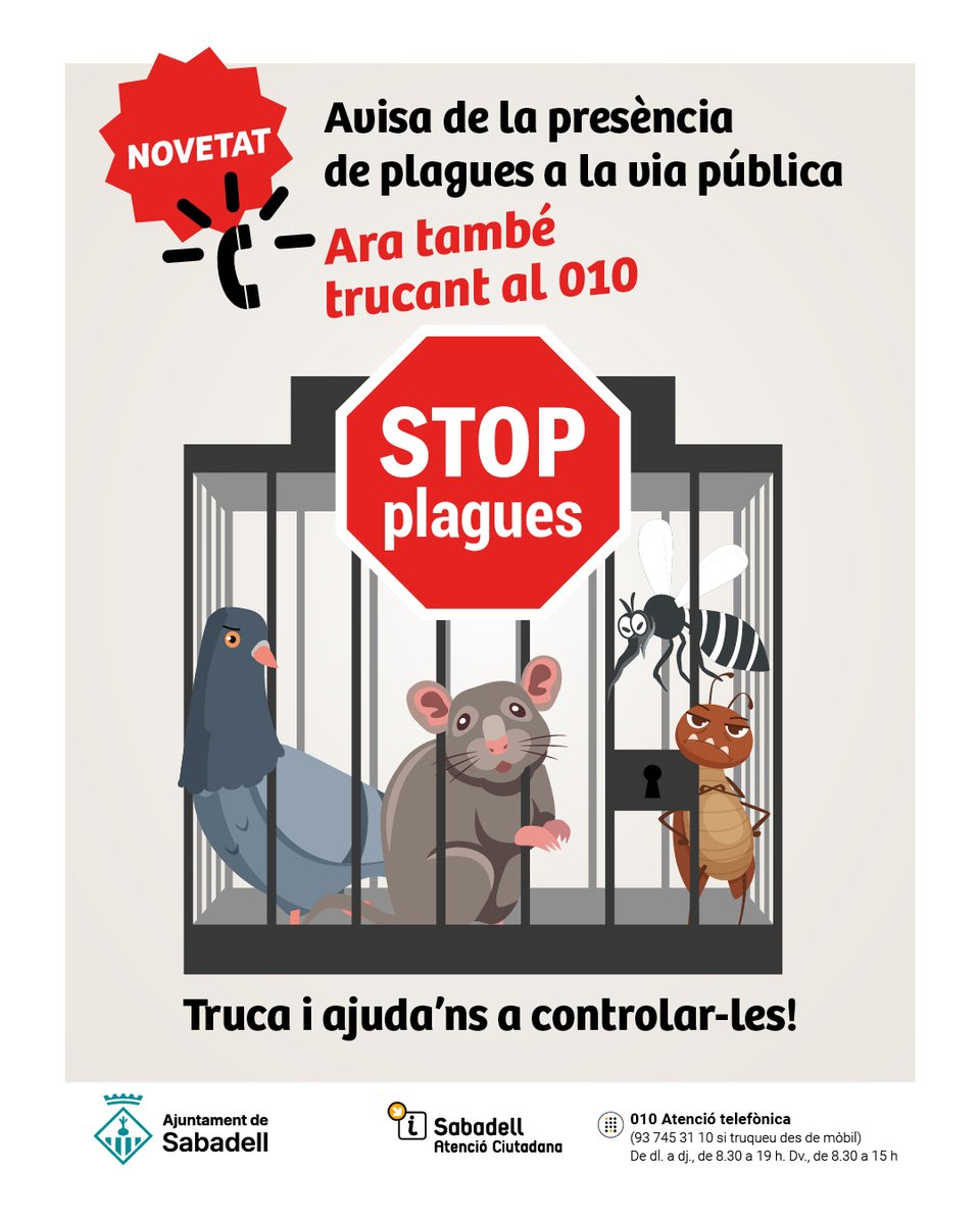 Aj_Sabadell's tweet image. #𝗦𝘁𝗼𝗽𝗣𝗹𝗮𝗴𝘂𝗲𝘀 🐜🐀🦟

🌡️ El canvi climàtic afavoreix les plagues
🐜 A Sabadell hem triplicat recursos per combatre-les!
Consulta com prevenir-les 👇
sabadell.cat/salut

#Plagues #AtencióCiutadana #Sabadell