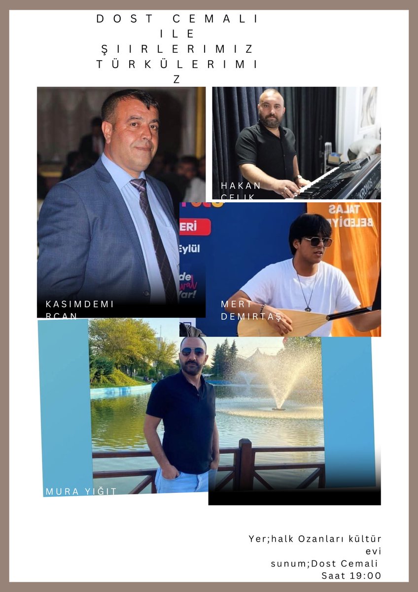 Halk ozanları kültür evimizdeki 11 şubat Çarşamba günü akşam saat 19:00’da dost Cemali ile şiirlerimiz türkülerimiz programımıza bekliyoruz