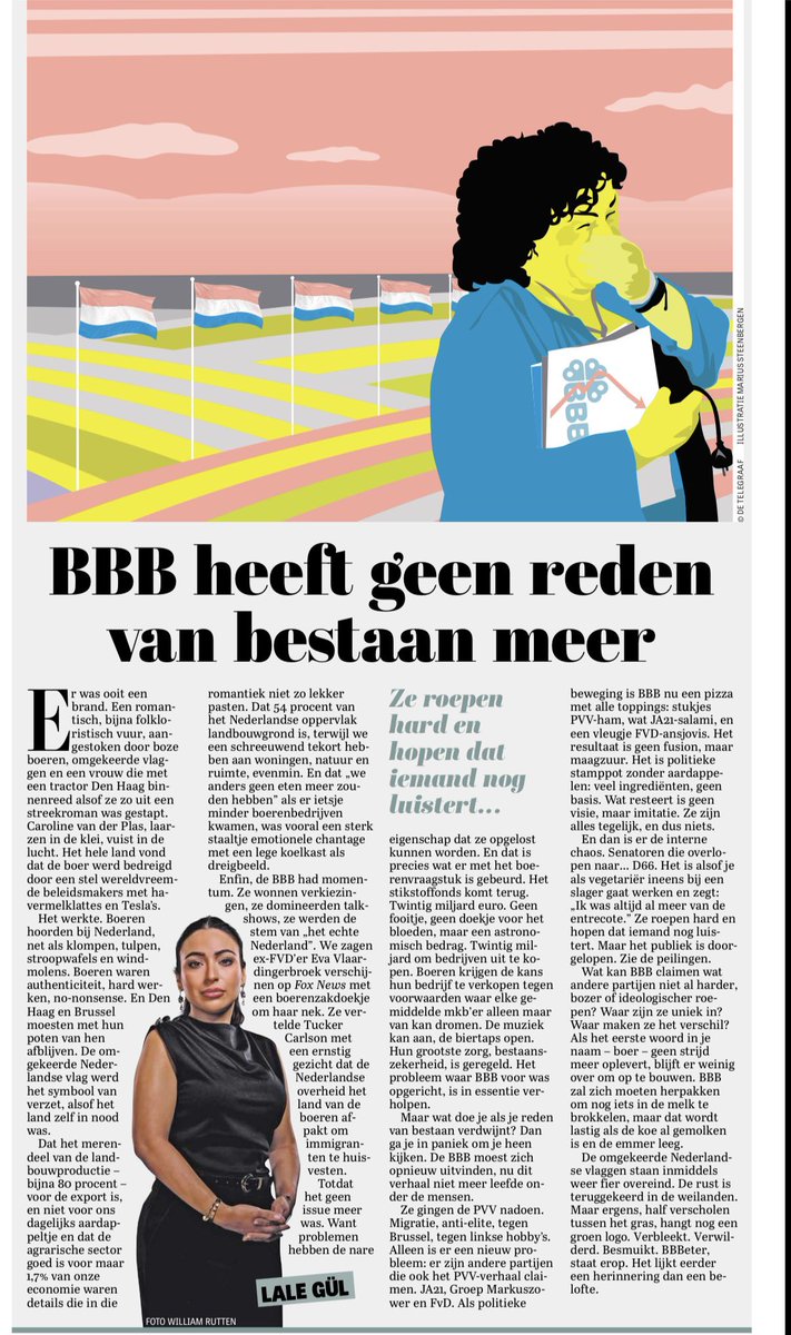 Dit artikel bewijst vooral één ding: het dedain waaruit het is geschreven is precies de reden waarom BBB bestaat.
Niet omdat alles perfect is gegaan, maar omdat grote groepen Nederlanders al jaren worden weggezet als folklore, sentiment of achterhoede.

Boeren, burgers buiten de