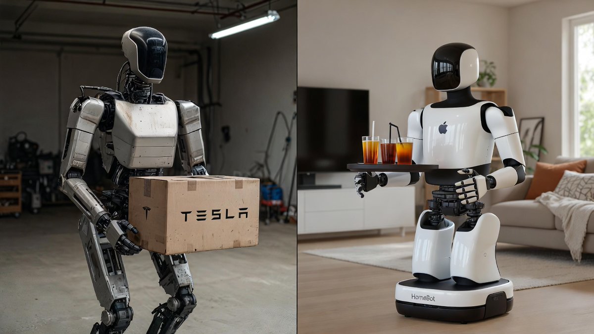 vesbuzz's tweet photo. 🚨 Tesla vs. Apple Robot War 🤖

We compare the new AI Butlers:

🦾 Tesla Optimus: Strong, $19k 🍏 Apple HomeBot: Smart, $24k

Which is worth it? Full review 👇 https://t.co/7R0QfDOYET

#Tech #Tesla #Apple #Robots #TechReview https://t.co/Z0txFDX3L6