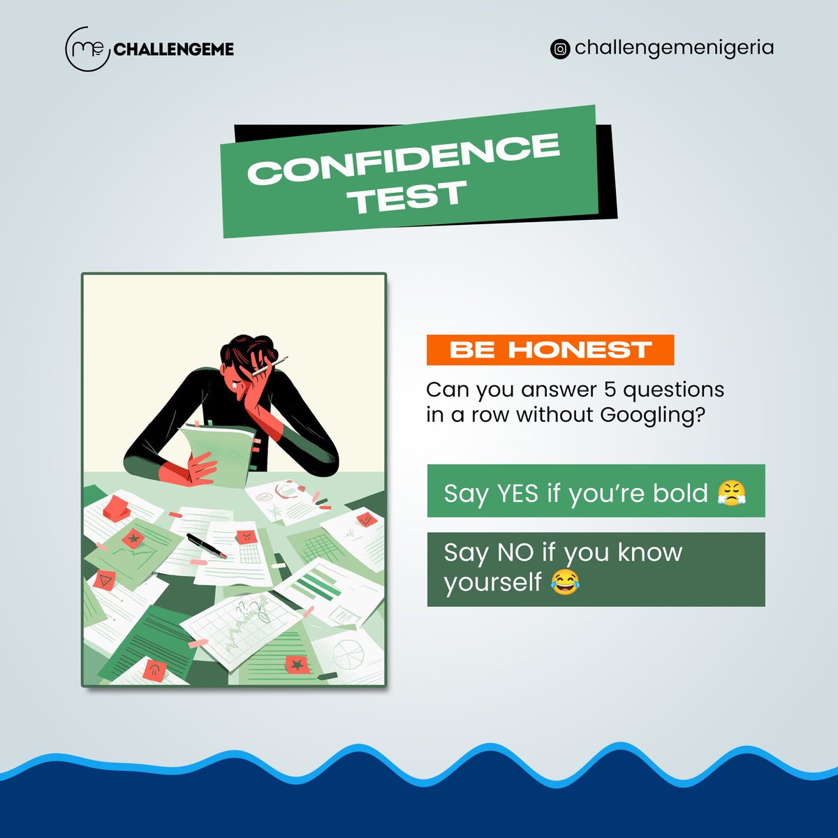 challengemeng's tweet photo. 💪 CONFIDENCE TEST 💪
Be honest—can you answer 5 questions in a row without Googling?
Say YES if you're bold, or NO if you know yourself better! @
Drop your answer in the comments! ⬇️
#ConfidenceTest #BeHonest #SelfAwareness #BoldOrNot #Challengeme https://t.co/yssu0Szdt2