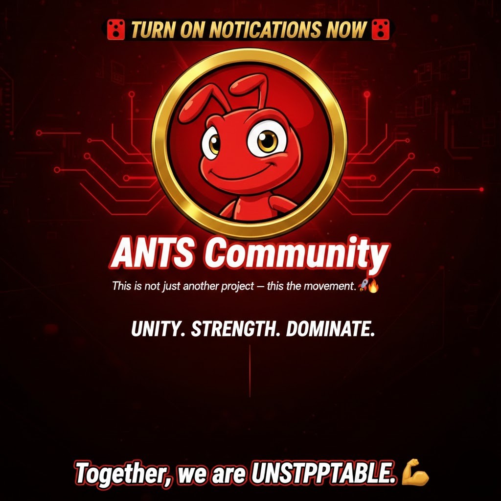 🚨 TURN ON NOTIFICATIONS NOW 🚨

This is not just another project this is a movement. 🐜

ANTS Community is built on unity, fairness and unstoppable strength. One ANT alone is weak, but together we dominate.
✅ Fair Launch
✅ Strong Community First
✅ Transparent &amp; Secure
✅