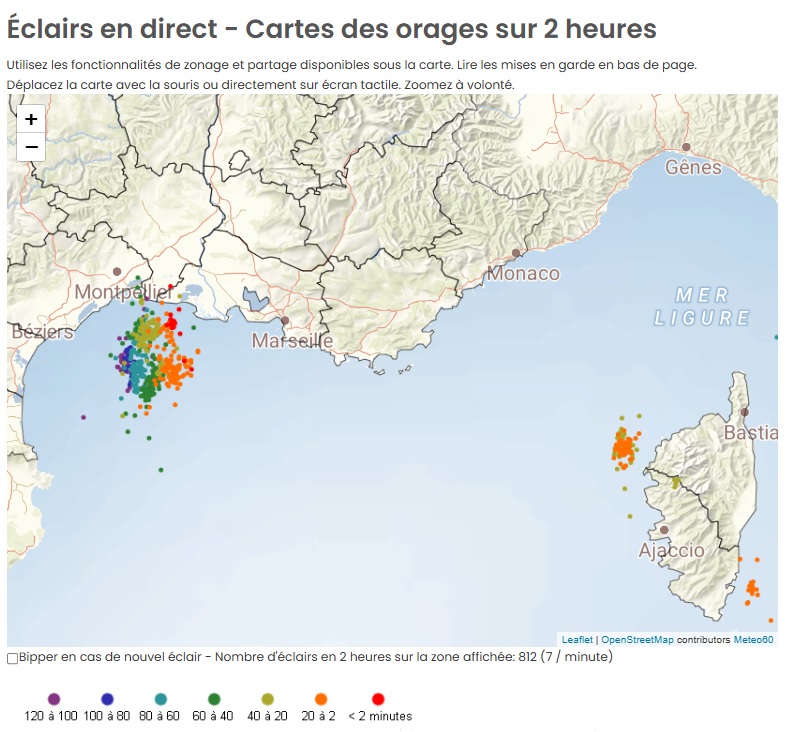 meteo60's tweet image. ⚡️Des #orages bien actifs pour la période circulent actuellement près des littoraux méditerranéens. Ceux-ci pourront notamment toucher les côtes de la région #PACA et la #Corse dans les prochaines heures.
Impacts en direct : meteo60.fr/foudre-orages-…
