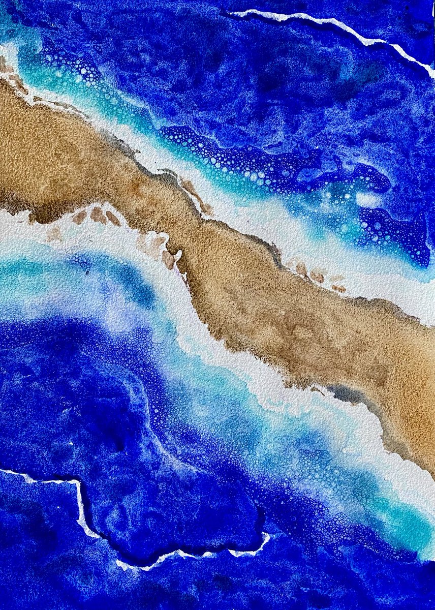 purpleartist44's tweet image. ⁦@DailyPicTheme2⁩ some #undulating waves meet the shore . Small watercolour happily sold