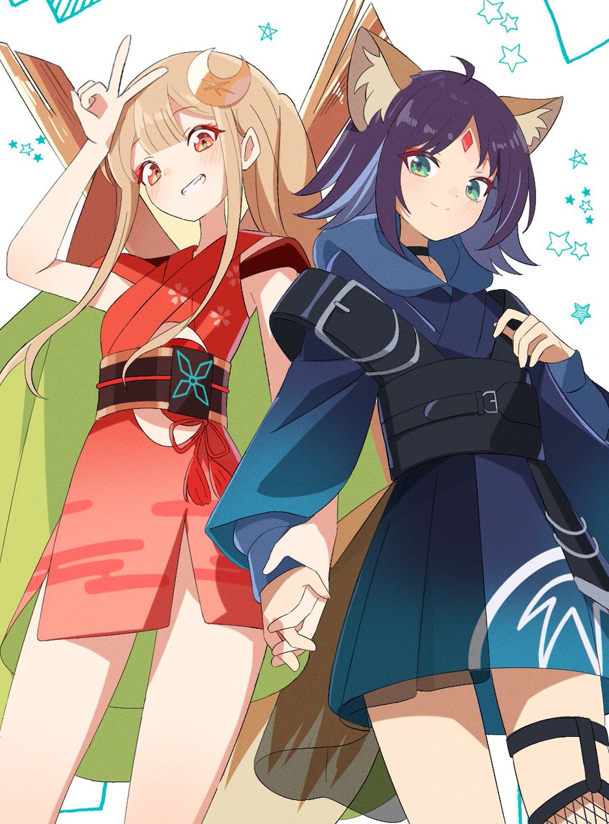 「かぐやと彩葉」|笹の葉のイラスト