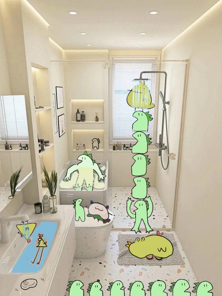 lnzixn596611463's tweet image. @ying_cii 
@melonwheattea 
浴室好熱鬧