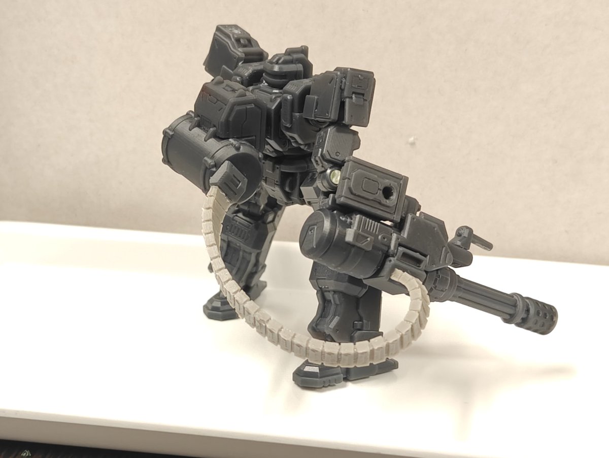 SeanSuchanya's tweet photo. I was able to test print the new back pack. The Gatling gun and backpack will probably still need further edits but it's going in the right direction. #mech #mecha #robot #miniature #3dprintedmini #3dprint https://t.co/zpnkc5fxKg
