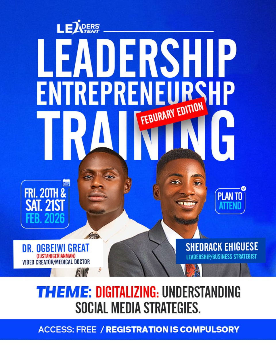 Leaders_tent's tweet photo. The February edition of the LET Scheme is another opportunity to commit, learn, and move forward with intention.

 Join us on Friday 20th and Saturday 21st of February.

Registration is still ongoing 
https://t.co/yu8k0pjABb https://t.co/mDtak2xd3t