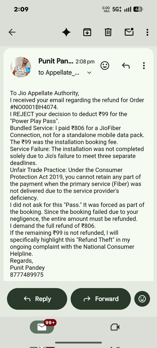 punitpandey100's tweet photo. @JioCare This behaviour is not acceptable from the reported gaint company https://t.co/Wac8mWMU0B