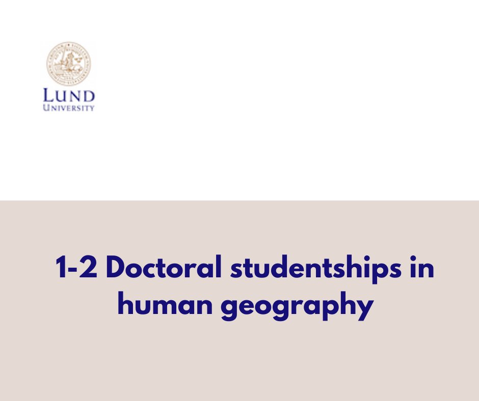 opportunitiesfy's tweet image. 🎓 Lund University is offering 1–2 PhD studentships in Human Geography starting Sept 1, 2026.
📌 Full-time, 4 years
🗓 Apply by March 8, 2026
👉 wp.me/p23f03-j98
#PhD #HumanGeography #LundUniversity #ResearchOpportunity