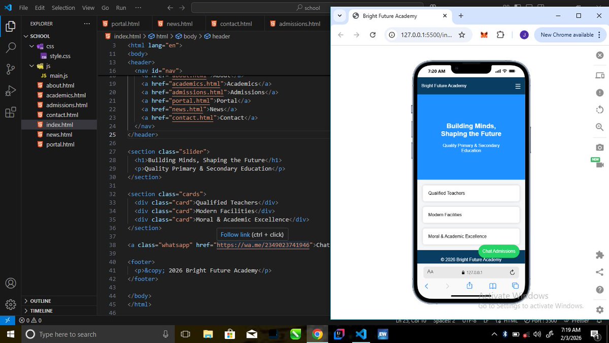 Adakolejo's tweet photo. Been working on a school website
#WebDevelopment open to working on many projects.
#ConsistencyWins showing up matters https://t.co/y6w6zJRhbF
