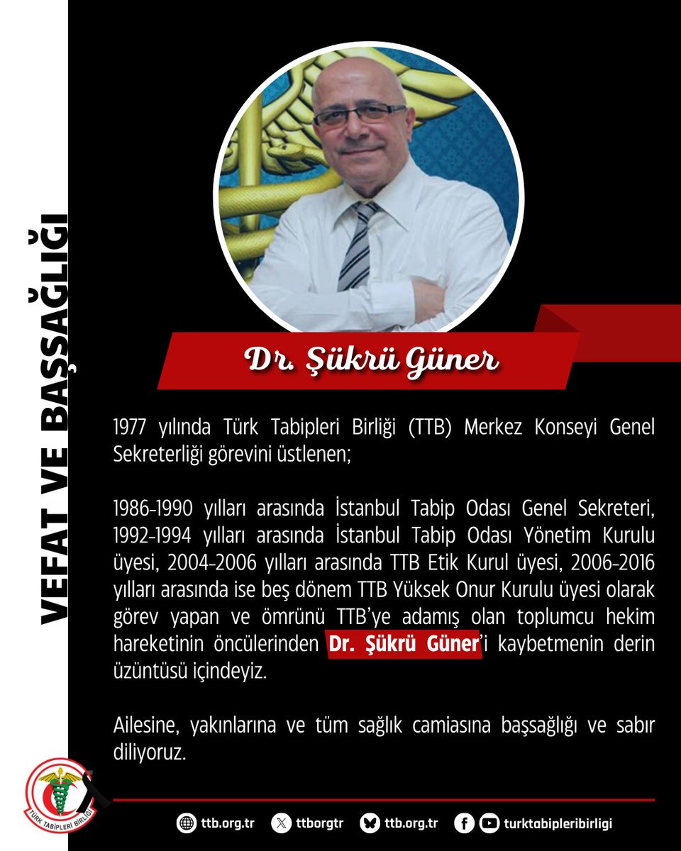 Acı Kaybımız: Şükrü Abimiz Her Zaman Bizimle Yaşayacak

1977-1984 yılları arasında Türk Tabipleri Birliği (TTB) Merkez Konseyi Genel Sekreterliği görevini üstlenen;

1986-1990 yılları arasında İstanbul Tabip Odası Genel Sekreteri, 1992-1994 yılları arasında İstanbul Tabip Odası