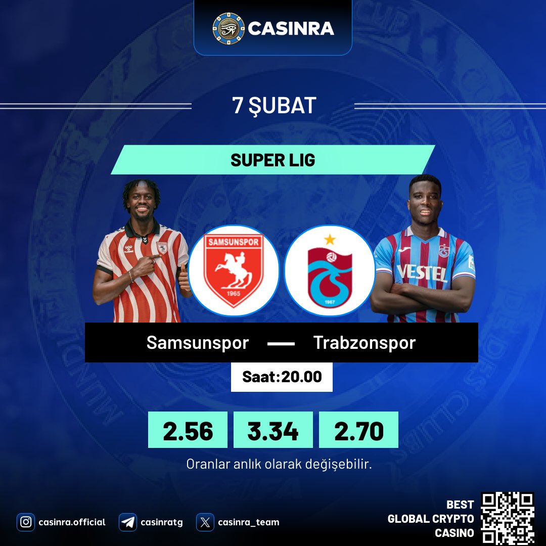 🔥 Son 5 maçta iki takımın da mağlubiyeti yok! Bu gece sinirler gerilecek❗️

⚽️ Samsunspor - Trabzonspor ⚽️

🏆 Süper Lig’de en yüksek oranlar Casinra’da‼️

csnr.me/casinrax |  👍 Sürpriz Oranlar!