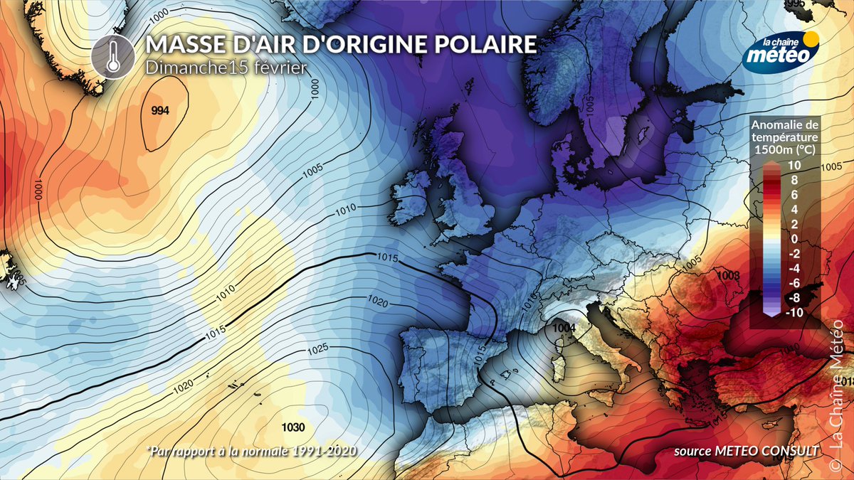 lachainemeteo's tweet photo. 🌡️Après un début de semaine #doux lié à la remontée d'air #subtropical, le temps devrait se #refroidir à l'approche de mi-février : de l'air #polaire maritime s'engouffrera sur la #France, faisant baisser les #températures. Les conditions deviendront hivernales. https://t.co/A6KDMZvWwR