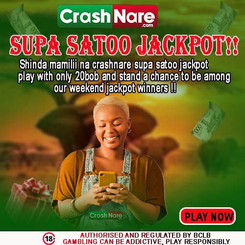CrashNare's tweet photo. NI SUPA SATO JACKPOT!!!

Shinda mamilii na Crashnare SUPA satoo jackpot play with only 20bob and stand a chance to be amongst our weekend jackpot winners!!!
Bet responsibly.Gambling is addictive!
#weekendform
#crashnare
#crashgame
https://t.co/mRhlFp64pH https://t.co/evUHWwuwOX