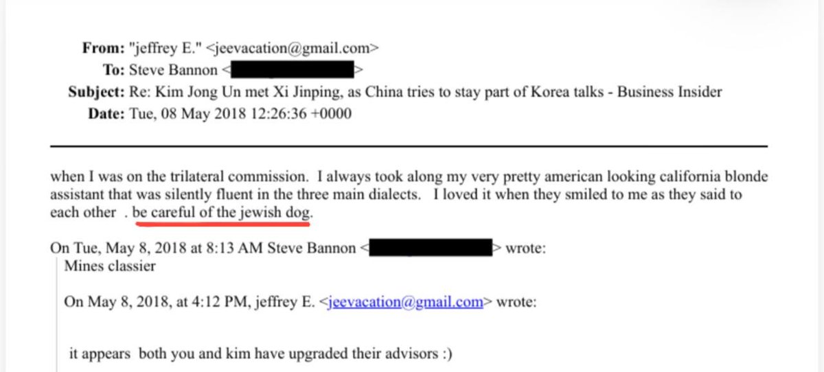 jacksonhinkle's tweet photo. 🚨🇨🇳BREAKING: In one of the newly released emails from the Epstein Files, Jeffrey Epstein recalls sitting with Chinese diplomats who warned each other about him, stating: 'Be careful of the Jewish dog' https://t.co/tbxuwPtHFU