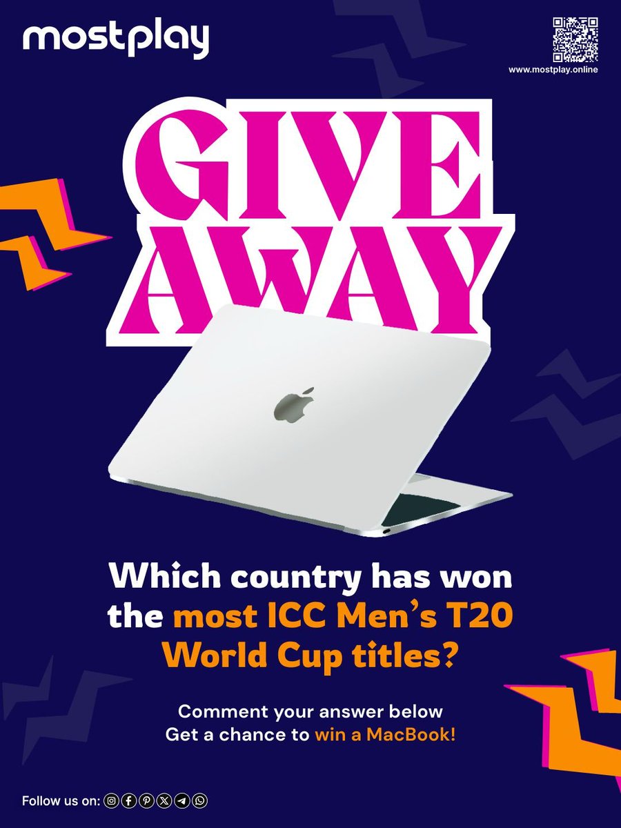 Think you know T20 World Cup history? 👀🏆
Comment the correct answer &amp; get a chance to win a MacBook! 💻🔥
Let’s see who are real cricket fans!

#Giveaway #T20WorldCup #WC2026 #MacBook